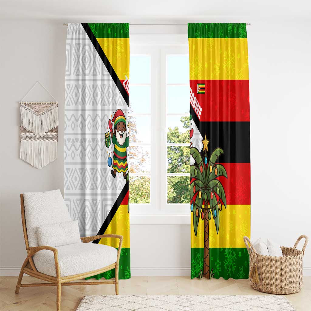 Zimbabwe Christmas Window Curtain with Festive Santa Palm Tree and Red Yellow Green Flag - Wonder Print Shop