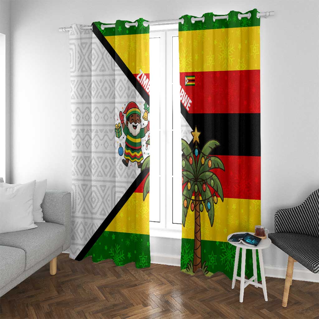 Zimbabwe Christmas Window Curtain with Festive Santa Palm Tree and Red Yellow Green Flag - Wonder Print Shop