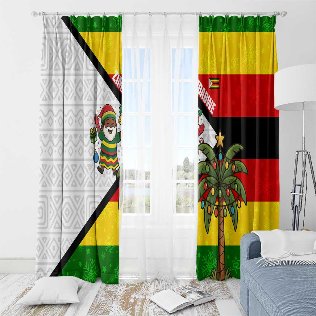 Zimbabwe Christmas Window Curtain with Festive Santa Palm Tree and Red Yellow Green Flag - Wonder Print Shop