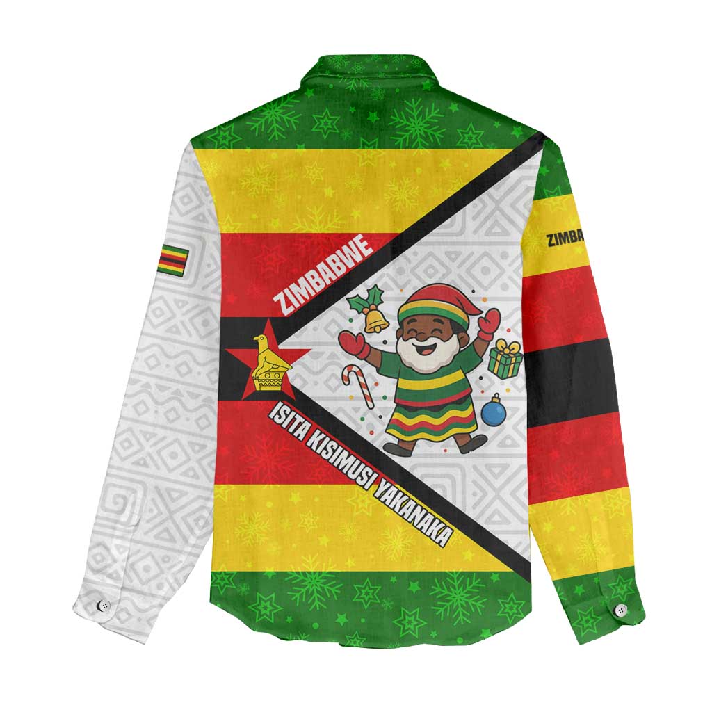 Zimbabwe Christmas Women Casual Shirt with Festive Santa Palm Tree and Red Yellow Green Flag - Wonder Print Shop