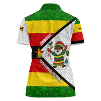Zimbabwe Christmas Women Polo Shirt with Festive Santa Palm Tree and Red Yellow Green Flag - Wonder Print Shop