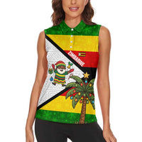 Zimbabwe Christmas Women Sleeveless Polo Shirt with Festive Santa Palm Tree and Red Yellow Green Flag - Wonder Print Shop