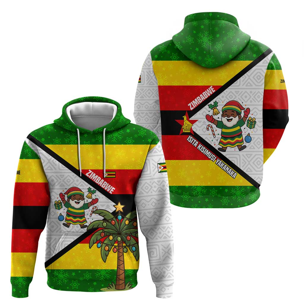 Zimbabwe Christmas Zip Hoodie with Festive Santa Palm Tree and Red Yellow Green Flag - Wonder Print Shop