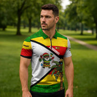 Zimbabwe Christmas Zipper Polo Shirt with Festive Santa Palm Tree and Red Yellow Green Flag - Wonder Print Shop