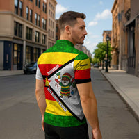 Zimbabwe Christmas Zipper Polo Shirt with Festive Santa Palm Tree and Red Yellow Green Flag - Wonder Print Shop