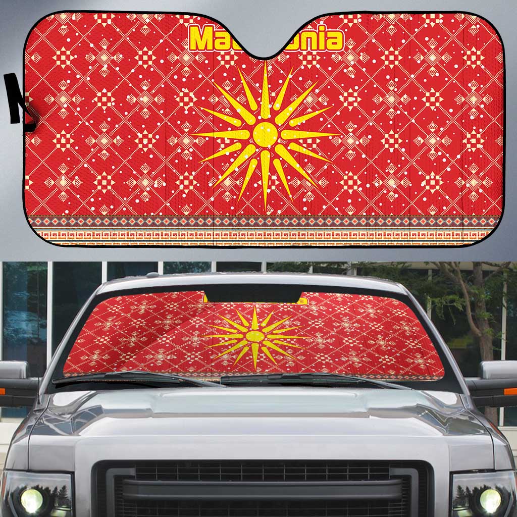 Macedonia Christmas Auto Sun Shade with Traditional Santa and Yellow Sun Motif - Wonder Print Shop