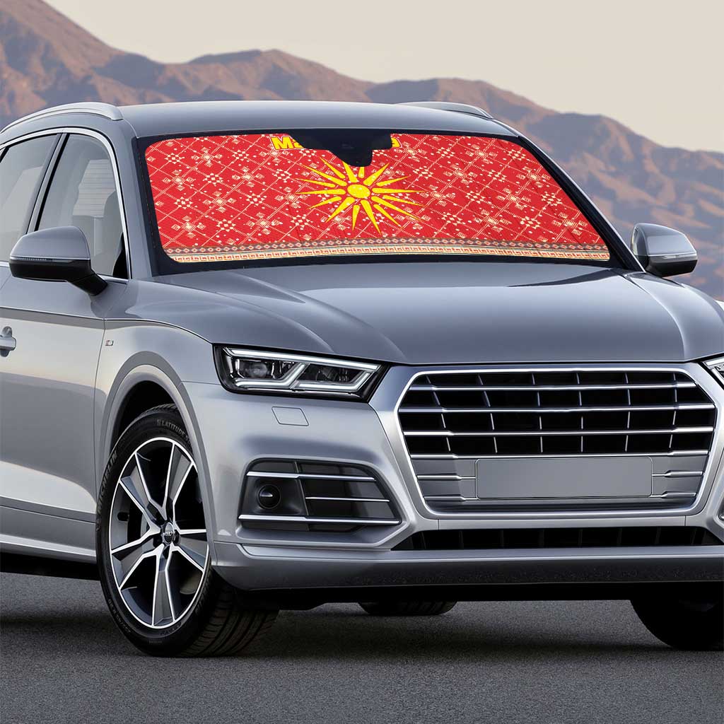 Macedonia Christmas Auto Sun Shade with Traditional Santa and Yellow Sun Motif - Wonder Print Shop