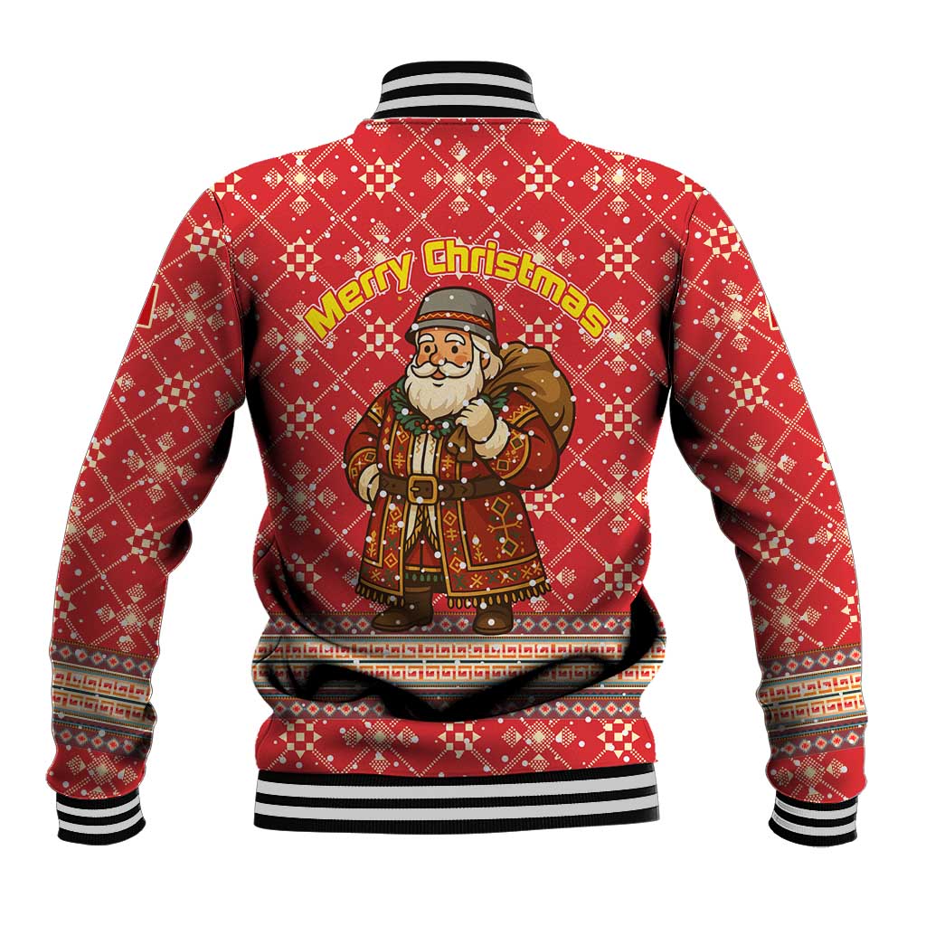 Macedonia Christmas Baseball Jacket with Traditional Santa and Yellow Sun Motif - Wonder Print Shop