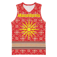 Macedonia Christmas Basketball Jersey with Traditional Santa and Yellow Sun Motif - Wonder Print Shop