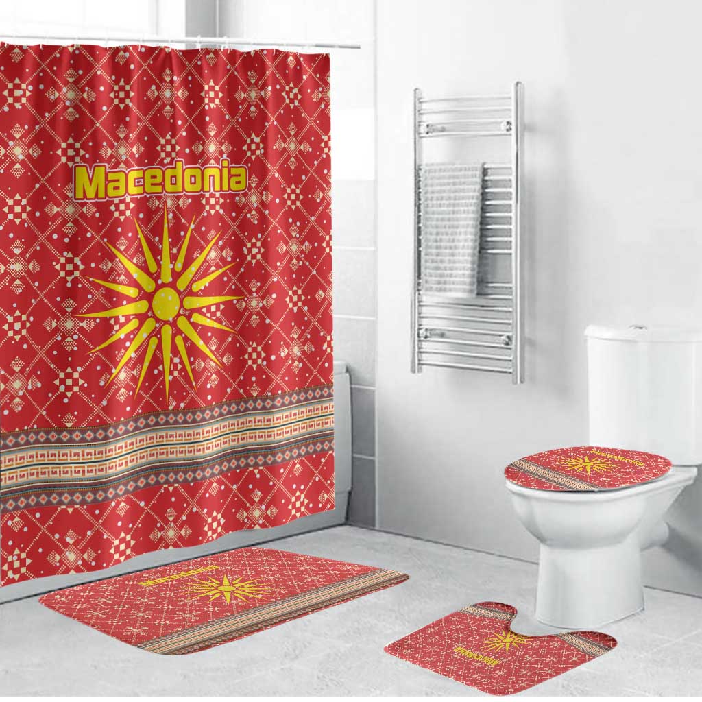 Macedonia Christmas Bathroom Set with Traditional Santa and Yellow Sun Motif - Wonder Print Shop