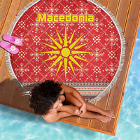 Macedonia Christmas Beach Blanket with Traditional Santa and Yellow Sun Motif - Wonder Print Shop