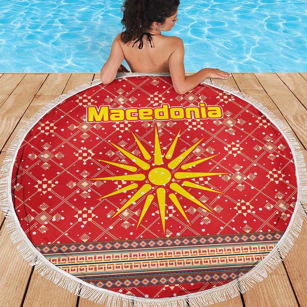 Macedonia Christmas Beach Blanket with Traditional Santa and Yellow Sun Motif - Wonder Print Shop