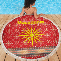 Macedonia Christmas Beach Blanket with Traditional Santa and Yellow Sun Motif - Wonder Print Shop