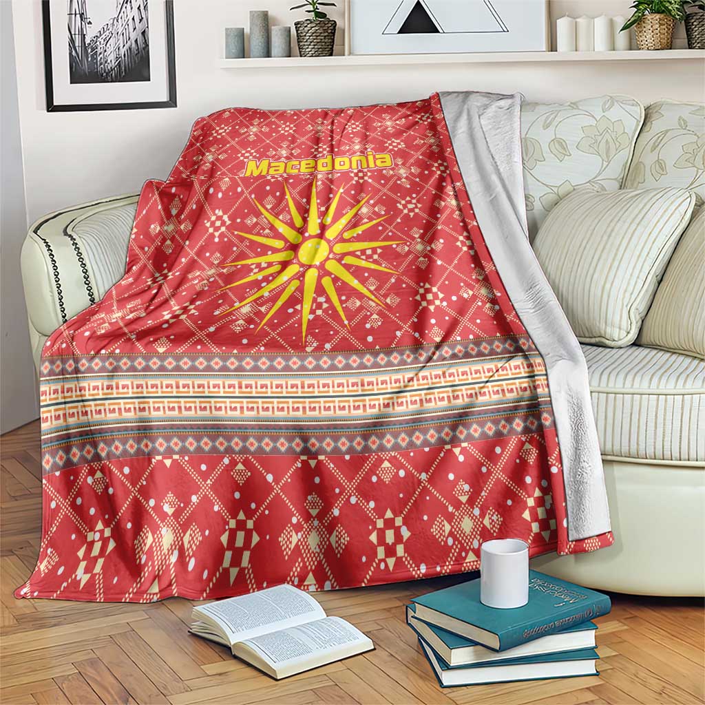 Macedonia Christmas Blanket with Traditional Santa and Yellow Sun Motif - Wonder Print Shop