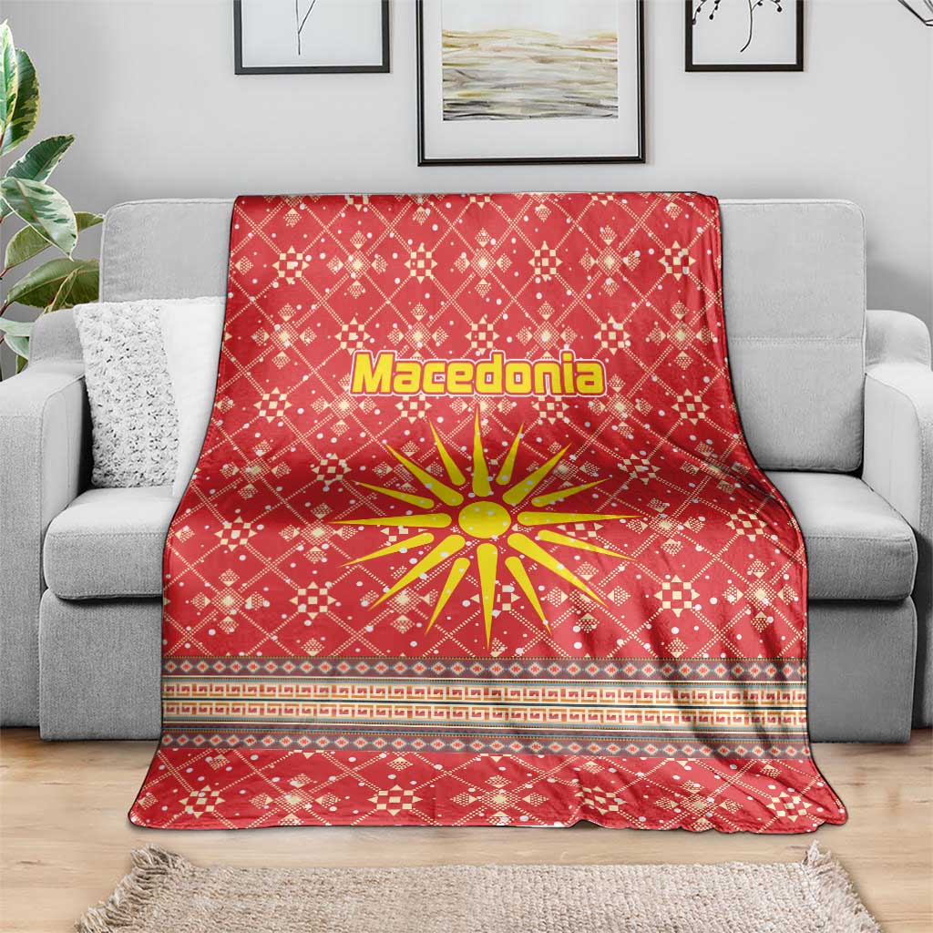 Macedonia Christmas Blanket with Traditional Santa and Yellow Sun Motif - Wonder Print Shop
