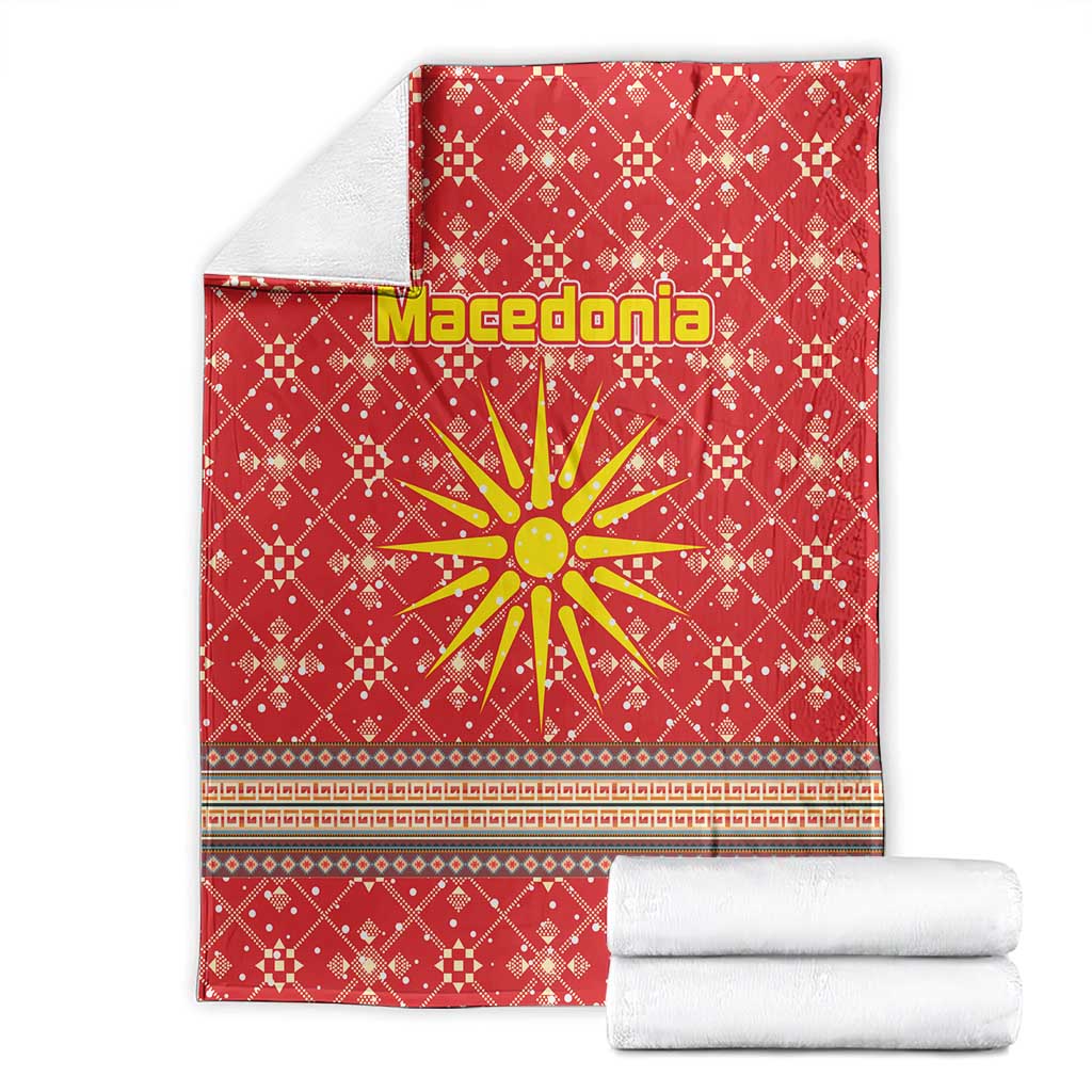 Macedonia Christmas Blanket with Traditional Santa and Yellow Sun Motif - Wonder Print Shop