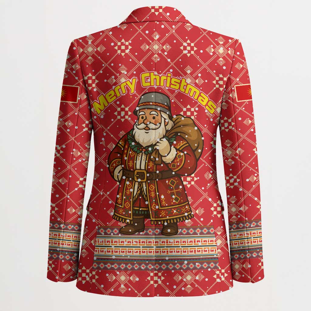Macedonia Christmas Blazer with Traditional Santa and Yellow Sun Motif - Wonder Print Shop