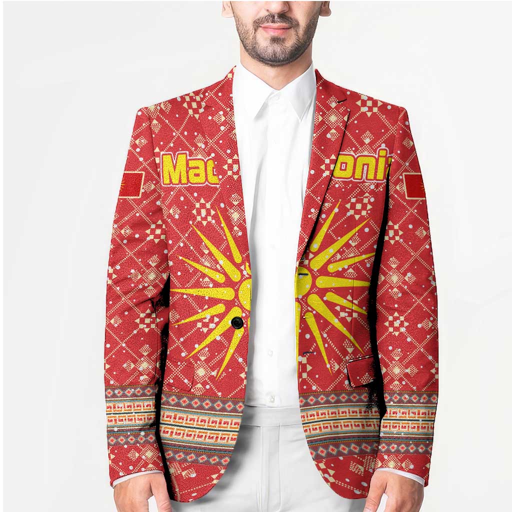 Macedonia Christmas Blazer with Traditional Santa and Yellow Sun Motif - Wonder Print Shop