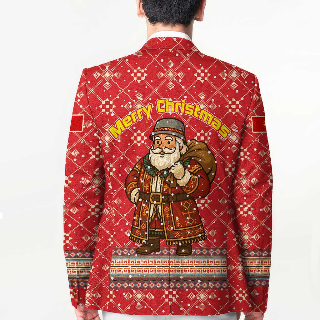 Macedonia Christmas Blazer with Traditional Santa and Yellow Sun Motif - Wonder Print Shop