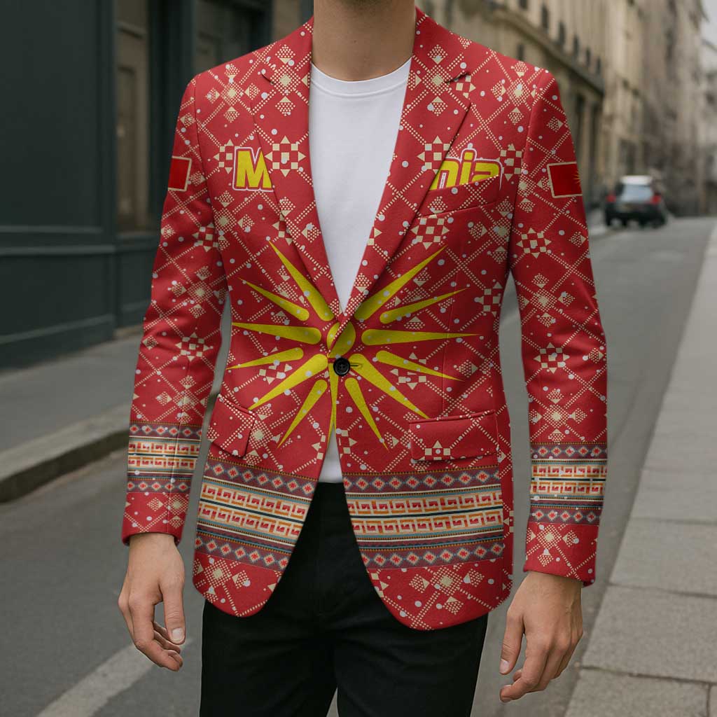 Macedonia Christmas Blazer with Traditional Santa and Yellow Sun Motif - Wonder Print Shop