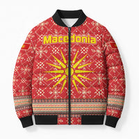 Macedonia Christmas Bomber Puffer Jacket with Traditional Santa and Yellow Sun Motif - Wonder Print Shop