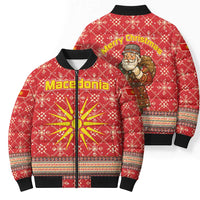 Macedonia Christmas Bomber Puffer Jacket with Traditional Santa and Yellow Sun Motif - Wonder Print Shop