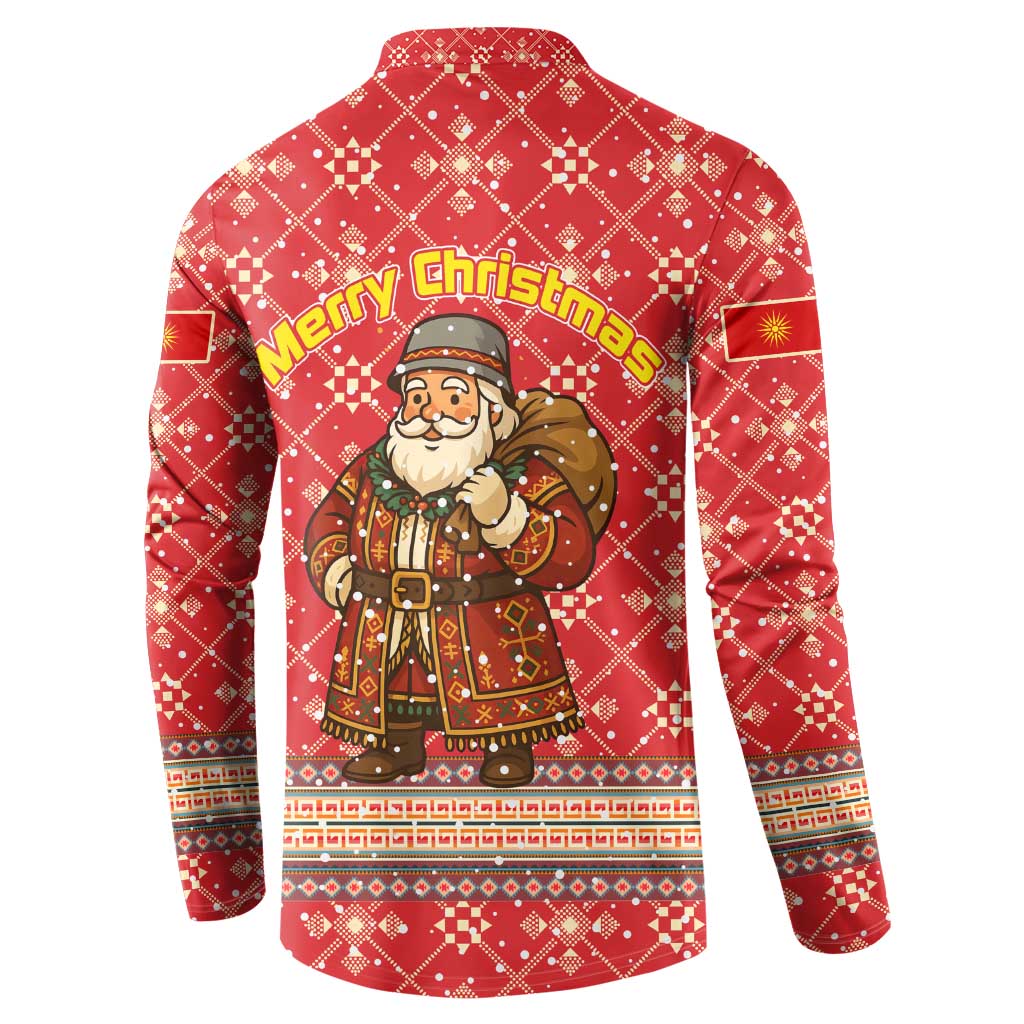 Macedonia Christmas Button Sweatshirt with Traditional Santa and Yellow Sun Motif - Wonder Print Shop