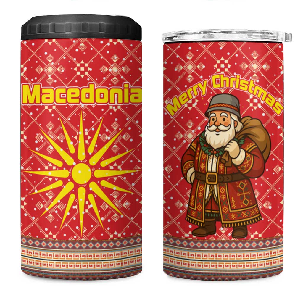 Macedonia Christmas 4 in 1 Can Cooler Tumbler with Traditional Santa and Yellow Sun Motif - Wonder Print Shop