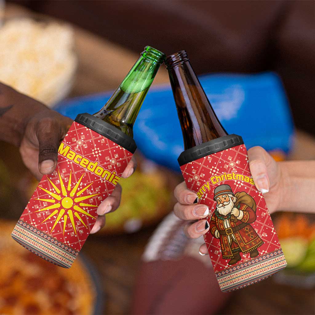 Macedonia Christmas 4 in 1 Can Cooler Tumbler with Traditional Santa and Yellow Sun Motif - Wonder Print Shop