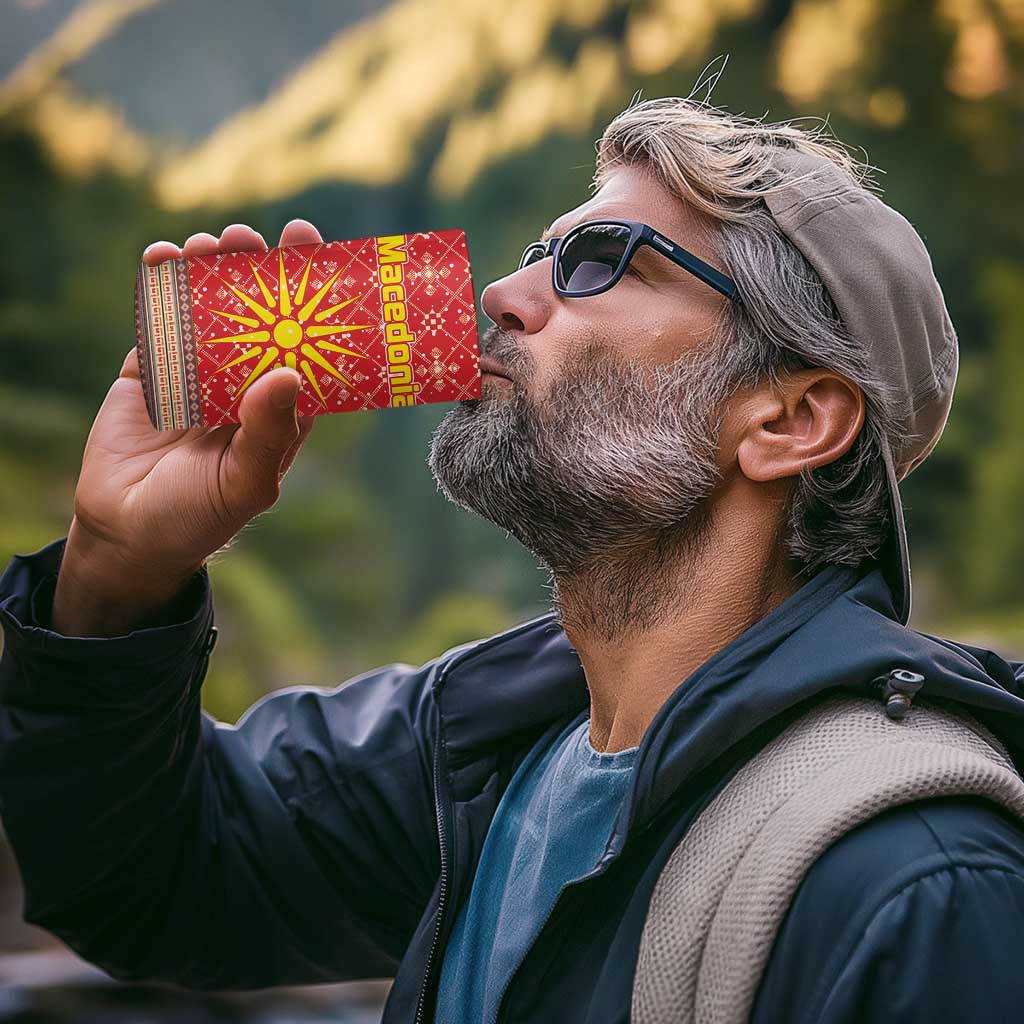 Macedonia Christmas 4 in 1 Can Cooler Tumbler with Traditional Santa and Yellow Sun Motif - Wonder Print Shop