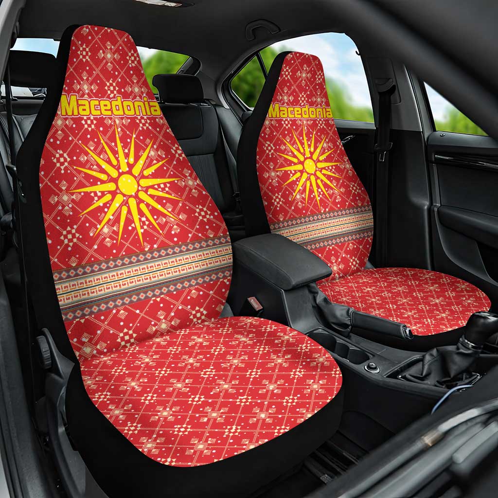 Macedonia Christmas Car Seat Cover with Traditional Santa and Yellow Sun Motif - Wonder Print Shop