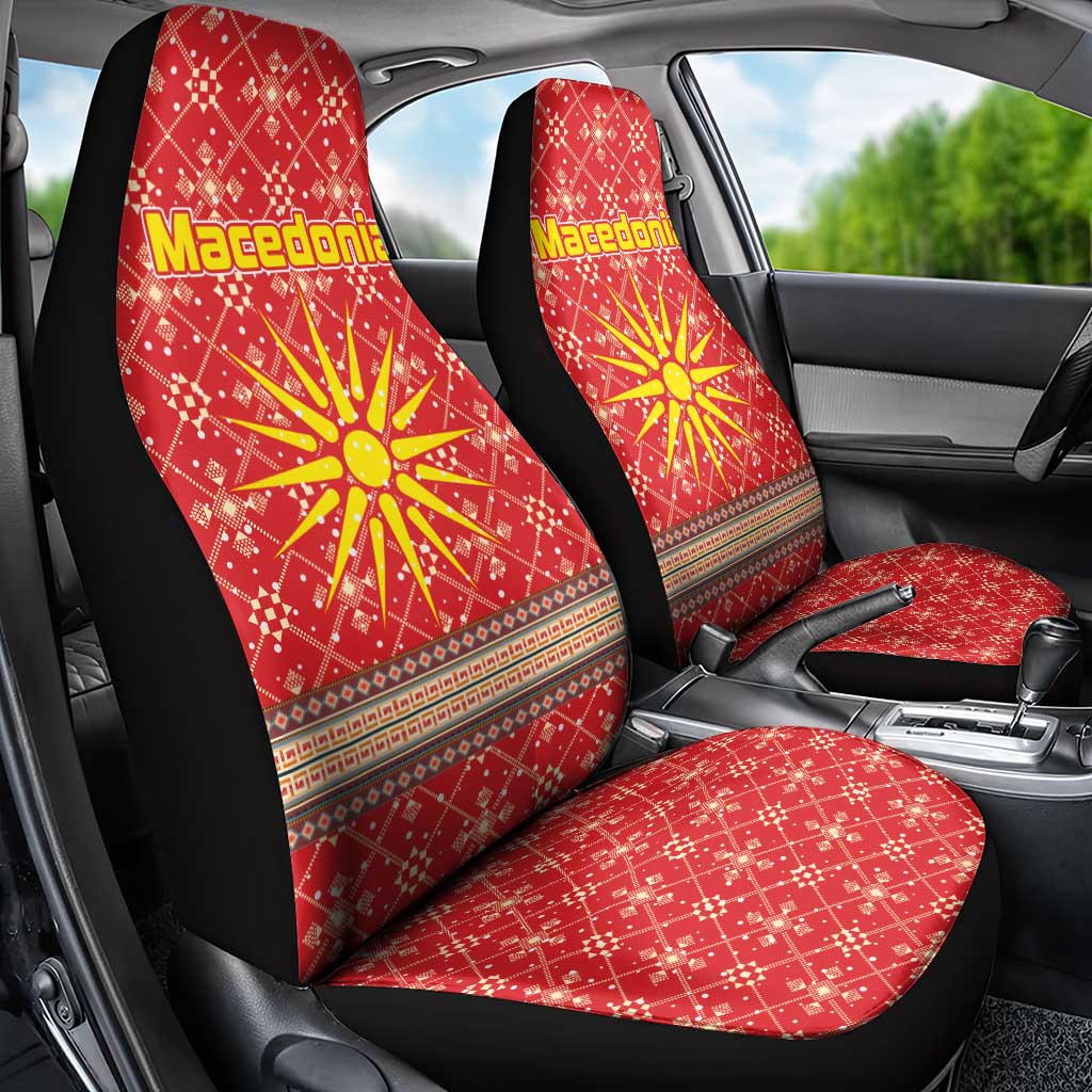 Macedonia Christmas Car Seat Cover with Traditional Santa and Yellow Sun Motif - Wonder Print Shop
