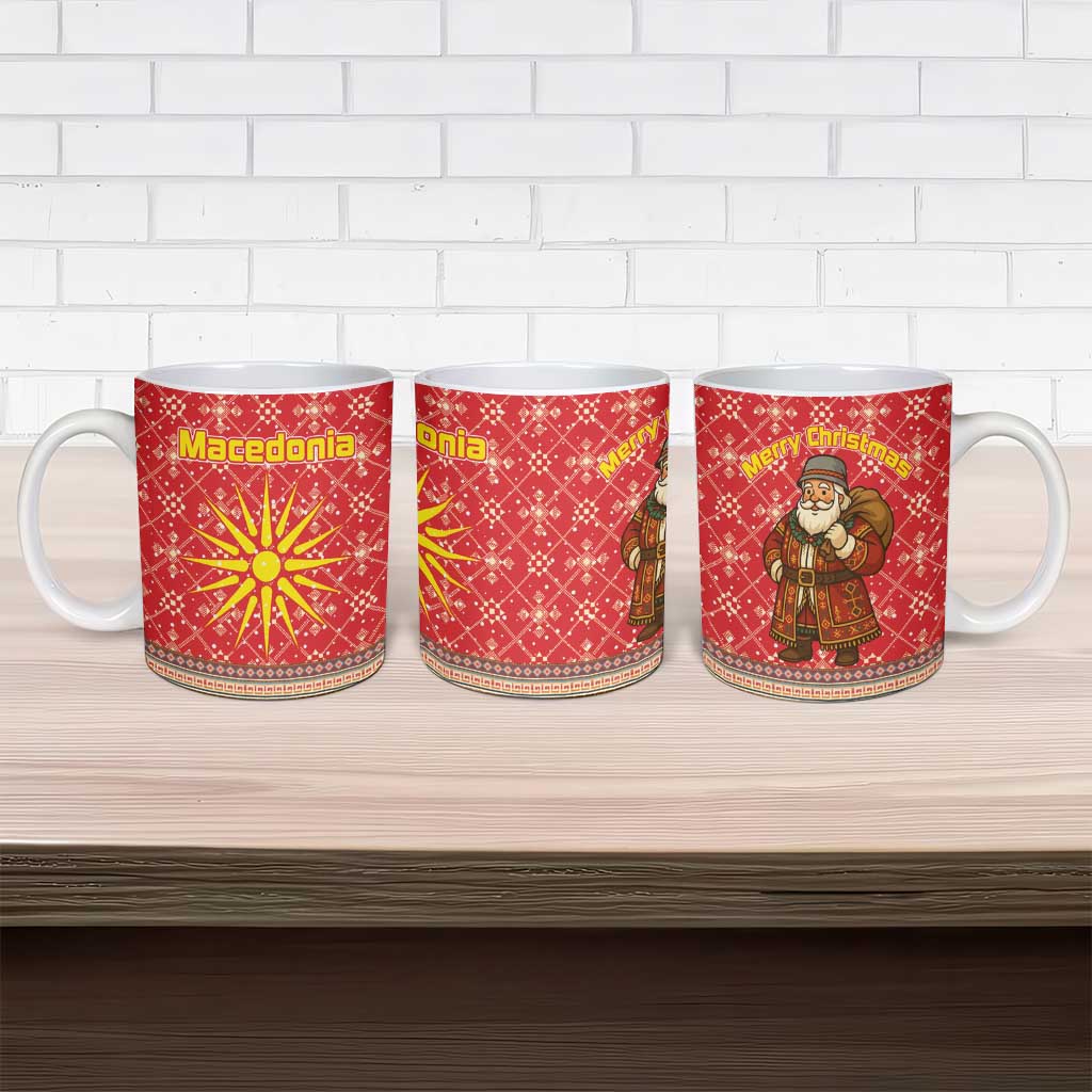 Macedonia Christmas Ceramic Mug with Traditional Santa and Yellow Sun Motif - Wonder Print Shop