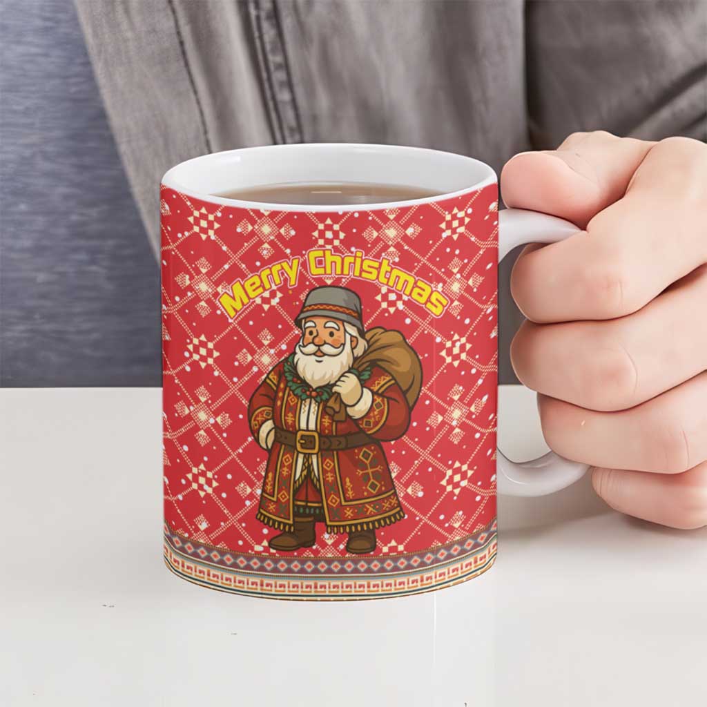 Macedonia Christmas Ceramic Mug with Traditional Santa and Yellow Sun Motif - Wonder Print Shop