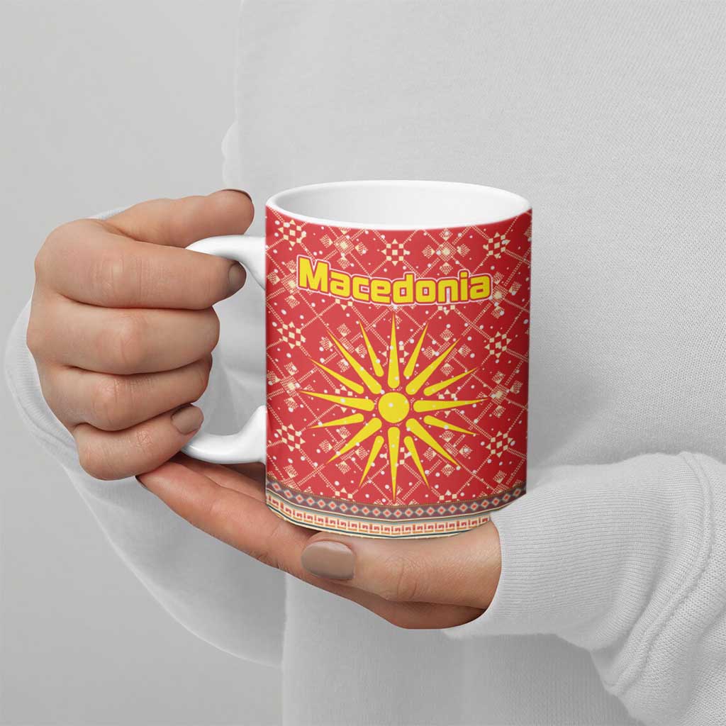 Macedonia Christmas Ceramic Mug with Traditional Santa and Yellow Sun Motif - Wonder Print Shop