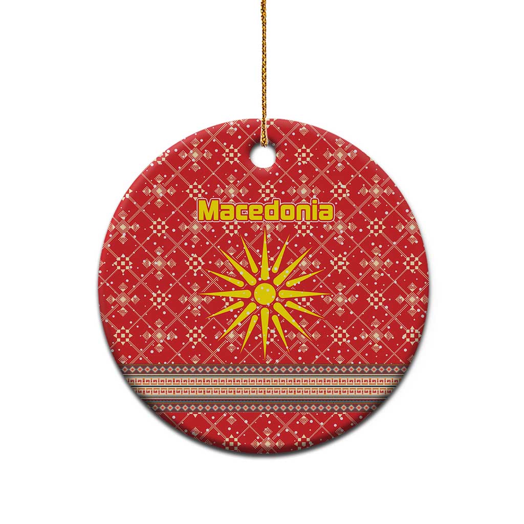 Macedonia Christmas Ceramic Ornament with Traditional Santa and Yellow Sun Motif - Wonder Print Shop