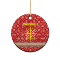 Macedonia Christmas Ceramic Ornament with Traditional Santa and Yellow Sun Motif - Wonder Print Shop