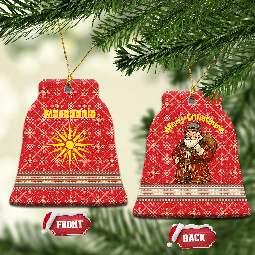 Macedonia Christmas Ceramic Ornament with Traditional Santa and Yellow Sun Motif - Wonder Print Shop