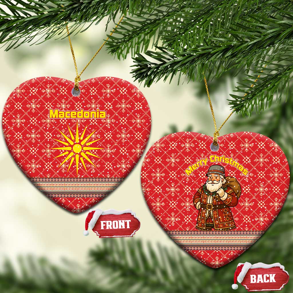 Macedonia Christmas Ceramic Ornament with Traditional Santa and Yellow Sun Motif - Wonder Print Shop