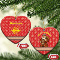 Macedonia Christmas Ceramic Ornament with Traditional Santa and Yellow Sun Motif - Wonder Print Shop