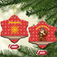 Macedonia Christmas Ceramic Ornament with Traditional Santa and Yellow Sun Motif - Wonder Print Shop