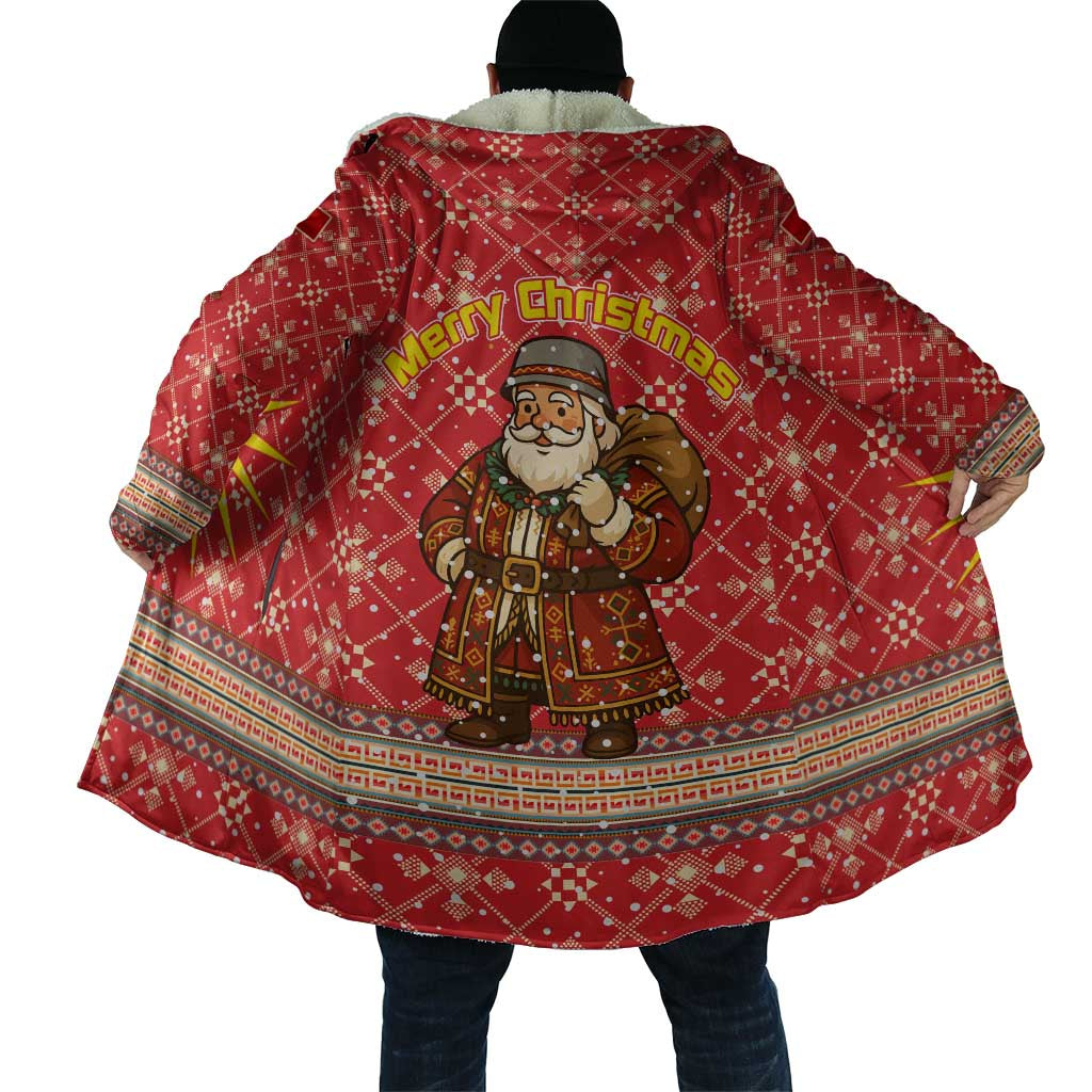 Macedonia Christmas Cloak with Traditional Santa and Yellow Sun Motif - Wonder Print Shop