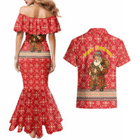 Macedonia Christmas Couples Matching Mermaid Dress and Hawaiian Shirt with Traditional Santa and Yellow Sun Motif - Wonder Print Shop