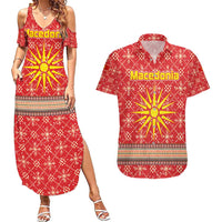 Macedonia Christmas Couples Matching Summer Maxi Dress and Hawaiian Shirt with Traditional Santa and Yellow Sun Motif - Wonder Print Shop