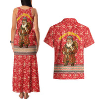 Macedonia Christmas Couples Matching Tank Maxi Dress and Hawaiian Shirt with Traditional Santa and Yellow Sun Motif - Wonder Print Shop