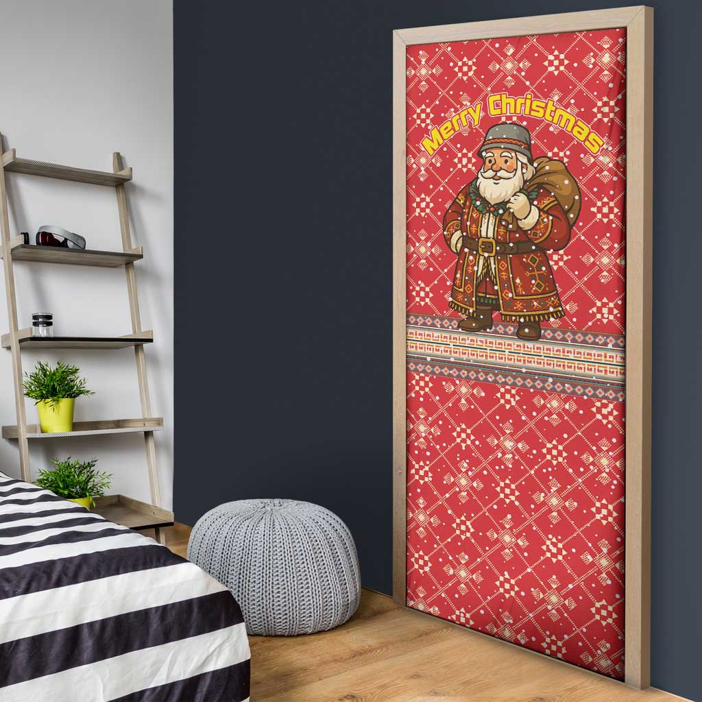Macedonia Christmas Door Cover with Traditional Santa and Yellow Sun Motif - Wonder Print Shop