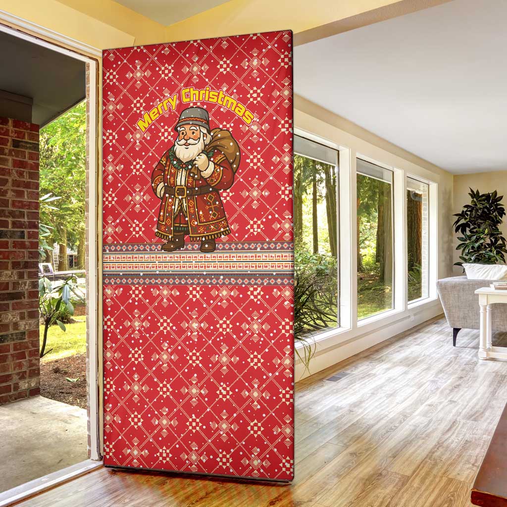 Macedonia Christmas Door Cover with Traditional Santa and Yellow Sun Motif - Wonder Print Shop