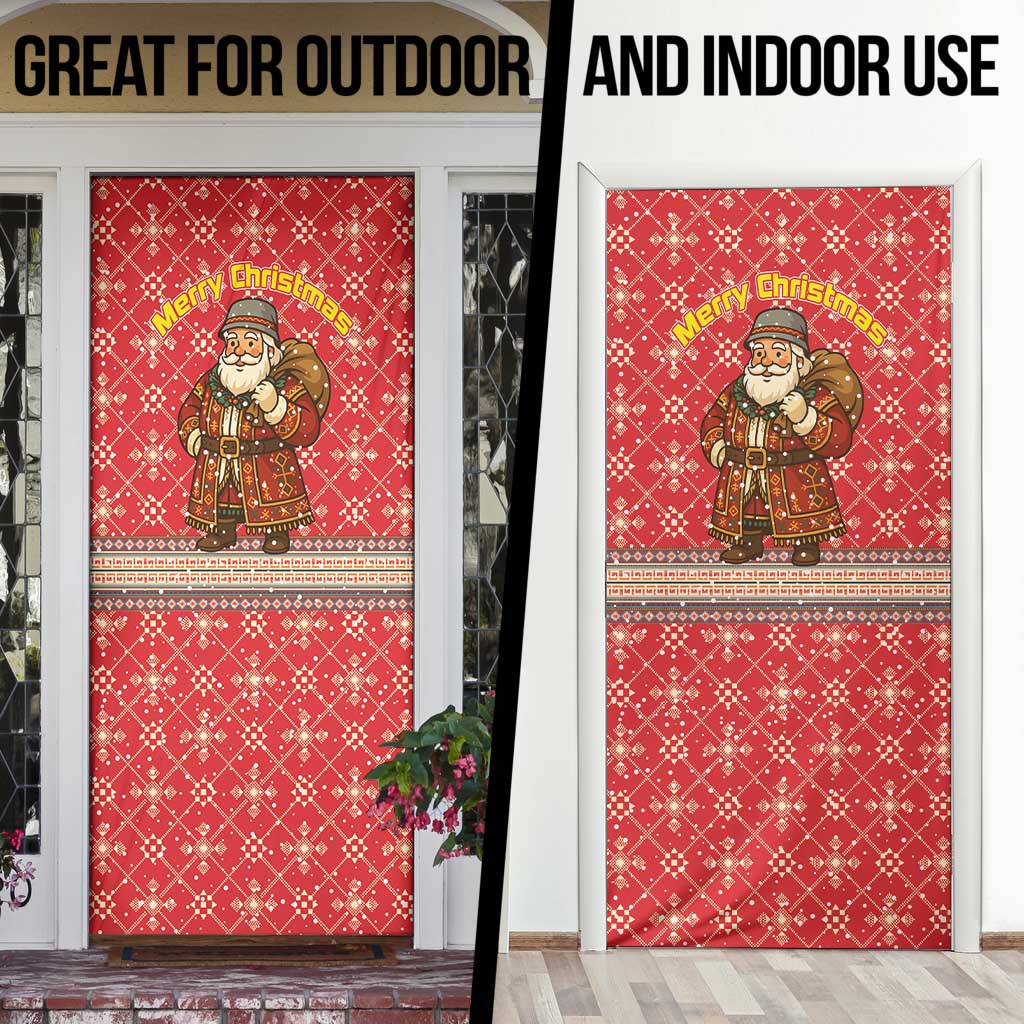 Macedonia Christmas Door Cover with Traditional Santa and Yellow Sun Motif - Wonder Print Shop