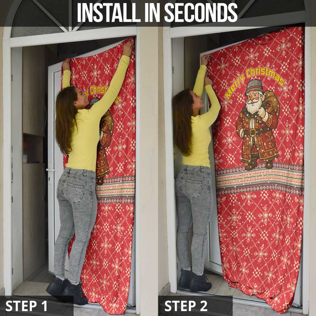 Macedonia Christmas Door Cover with Traditional Santa and Yellow Sun Motif - Wonder Print Shop