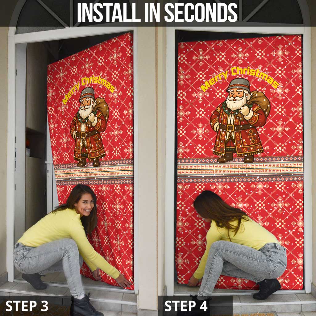 Macedonia Christmas Door Cover with Traditional Santa and Yellow Sun Motif - Wonder Print Shop